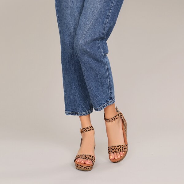 

Open Toe Cheetah Print Ankle Strap Platform Wedges, Multicolor