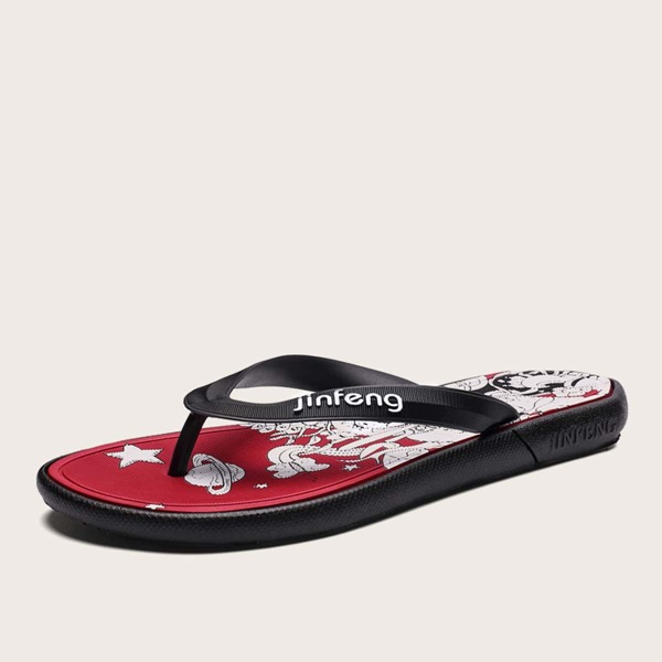 

Men Graphic Print Flip Flops, Black