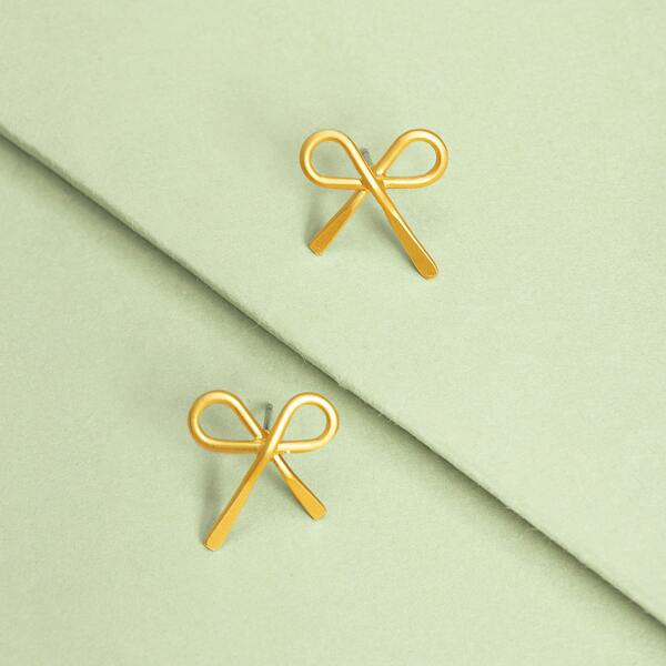 

1pair Mini Bow Stud Back Earrings, Gold