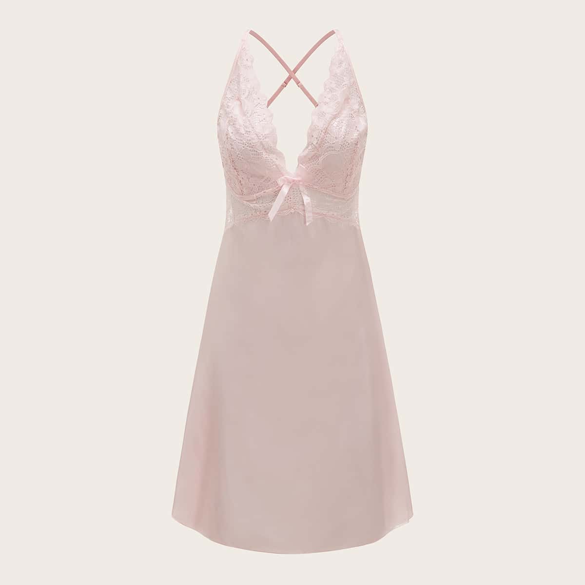 

Lace Trim Satin Cami Night Dress, Pink