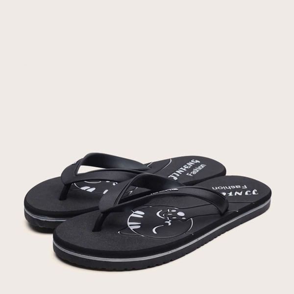 

Men Cartoon Graphic Flip Flops, Black