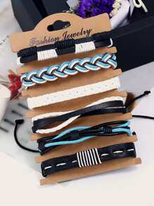 Vòng tay dây bện PU 6 chiếc thời trang và phổ biến cho nam giới cho kỳ nghỉ và cho vẻ ngoài sành điệu - Nhiều màu - Xem 2