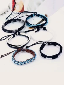 Vòng tay dây bện PU 6 chiếc thời trang và phổ biến cho nam giới cho kỳ nghỉ và cho vẻ ngoài sành điệu - Nhiều màu - Xem 3