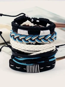 Vòng tay dây bện PU 6 chiếc thời trang và phổ biến cho nam giới cho kỳ nghỉ và cho vẻ ngoài sành điệu - Nhiều màu - Xem 4