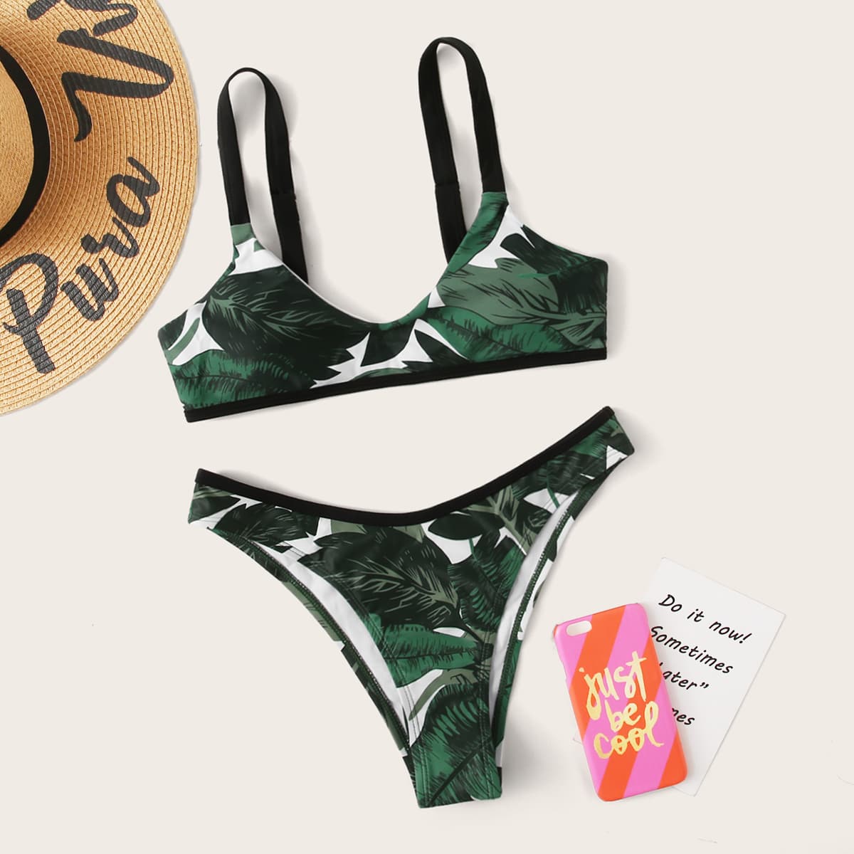 

Tropical High Cut Bikini Swimsuit, Green