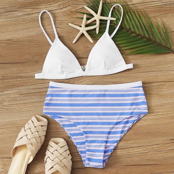 

Striped Triangle High Waisted Bikini Swimsuit, Multicolor