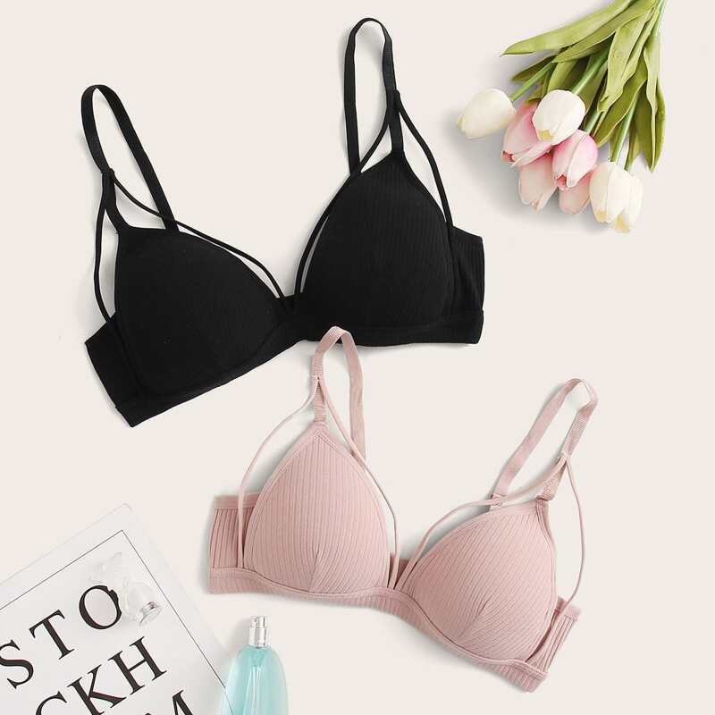 

2pack Ribbed Harness Bra Set, Multicolor