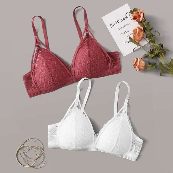 

2pack Lace Harness Bra Set, Multicolor