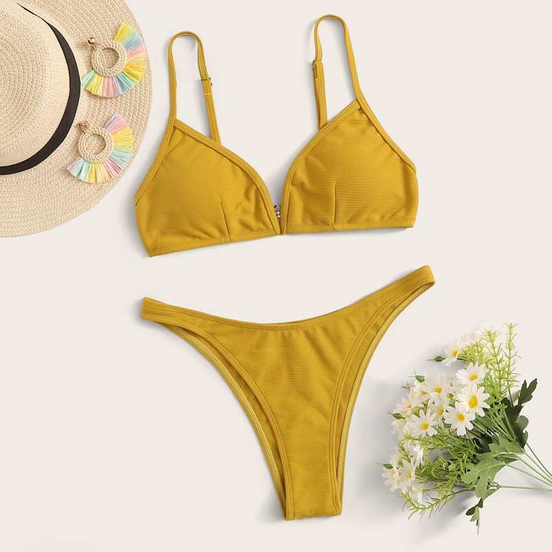 

Rib High Cut Bikini Swimsuit, Yellow