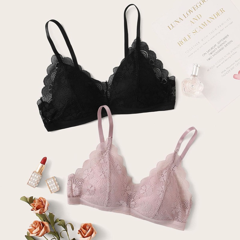 

2pack Scallop Lace Bra Set, Multicolor