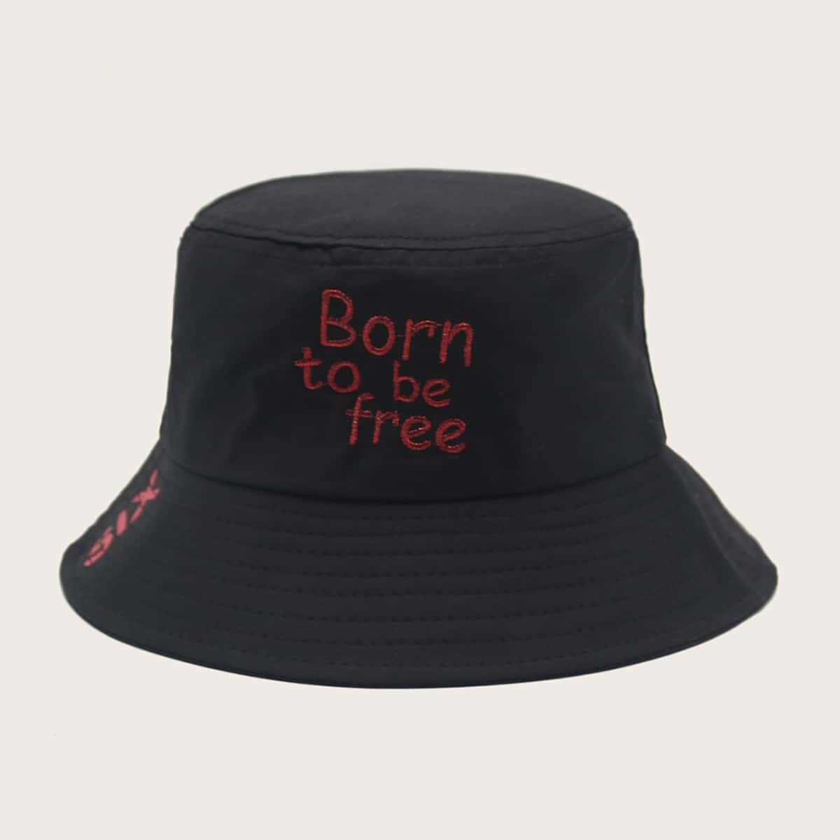 

Slogan Embroidery Bucket Hat, Black