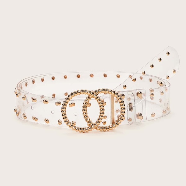 

Rivet Decor Double O-ring Buckle Transparent Belt