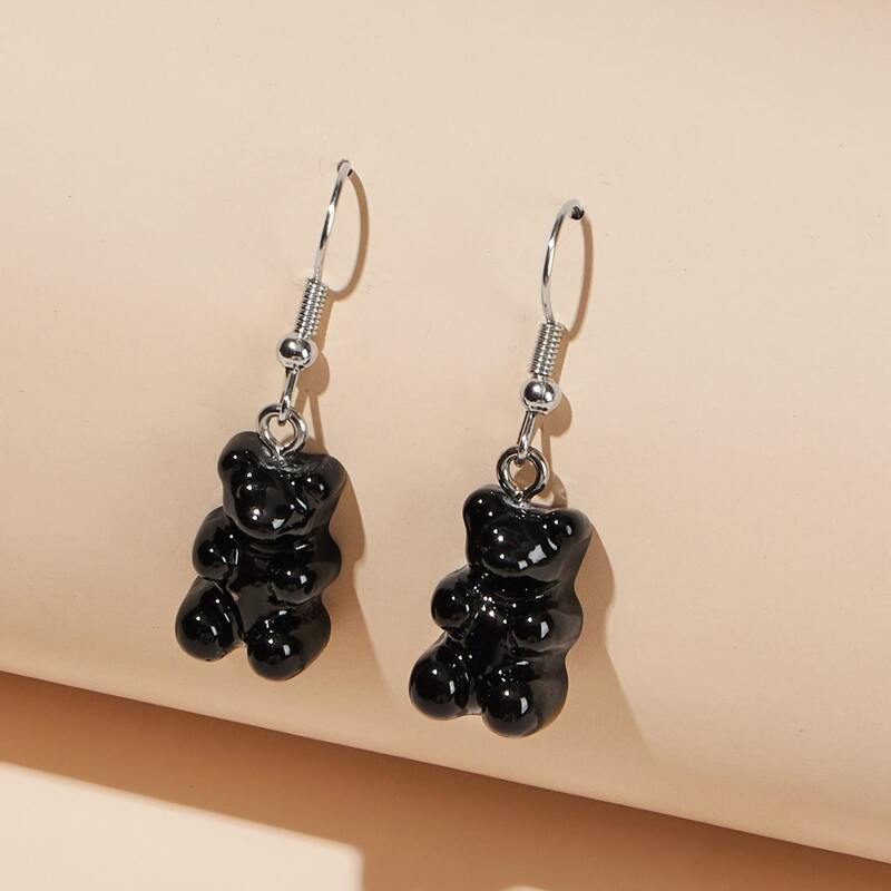 

1pair Bear Drop Earrings, Black