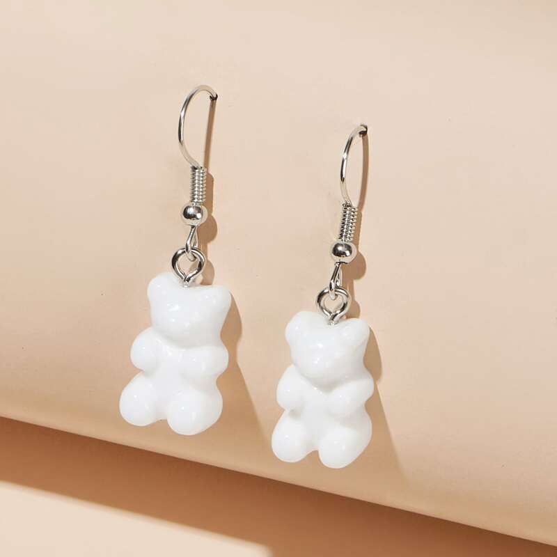 

1pair Bear Drop Earrings, White