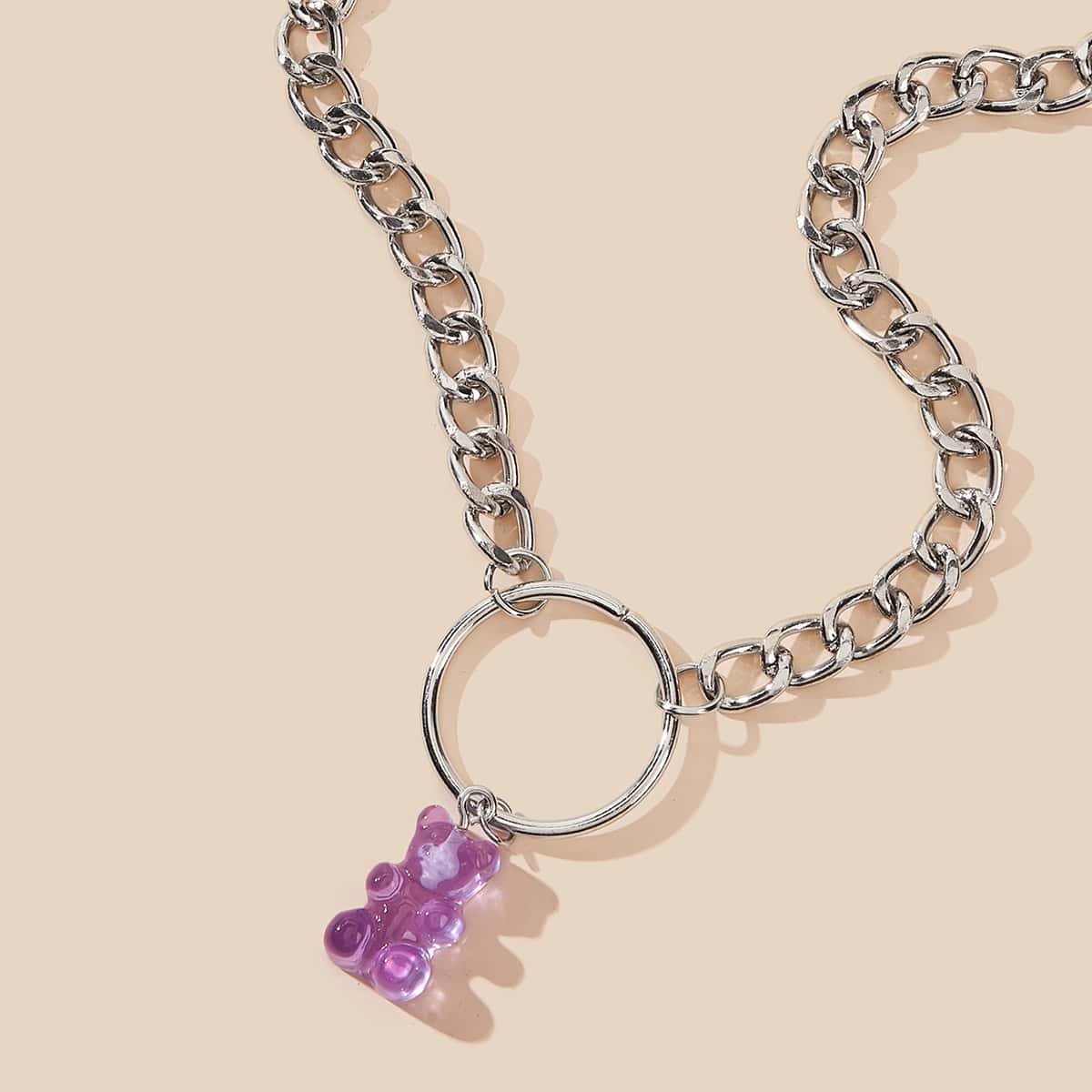 

1pc Bear Charm Chain Necklace, Purple