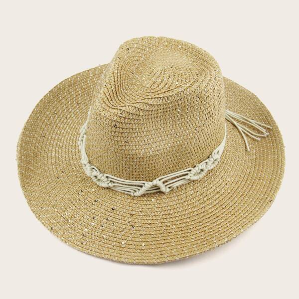 

Men Roped Decor Straw Hat, Khaki