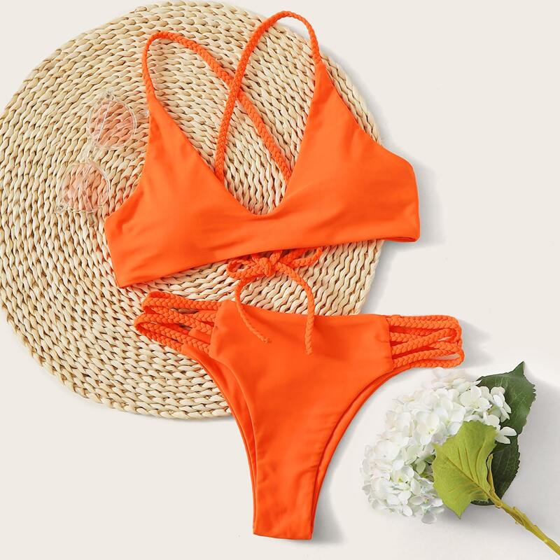 

Braided Strap Cheeky Bikini Swimsuit, Orange