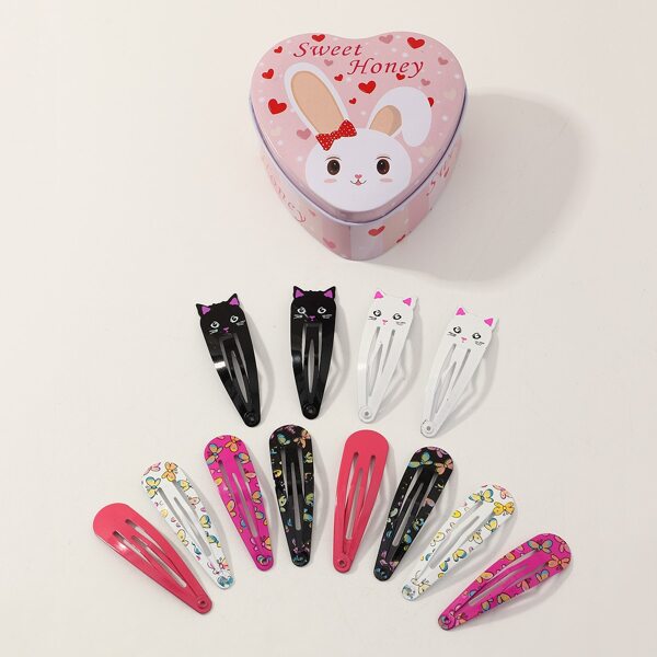 

12pcs Toddler Girls Cartoon Graphic Hair Clip With Case, Multicolor