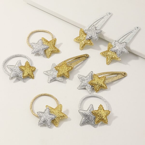 

8pcs Toddler Girls Glitter Star Decor Hair Acc, Multicolor