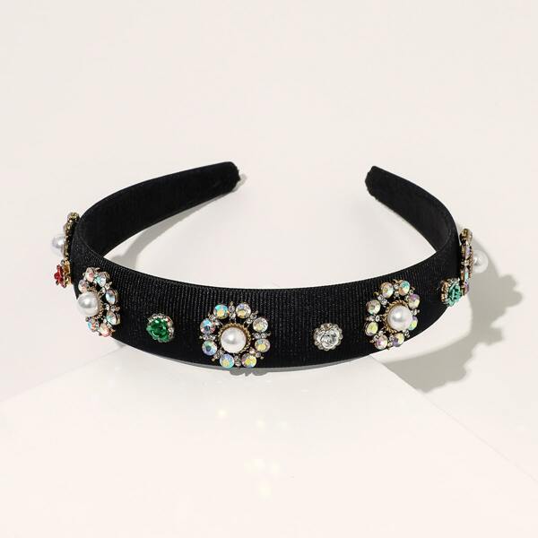 

Rhinestone Decor Pearl Decor Hair Hoop, Black