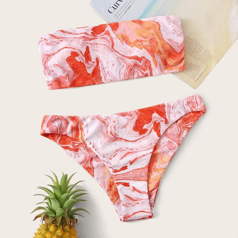 

Tie Dye Tie Back Bandeau Bikini Swimsuit, Multicolor