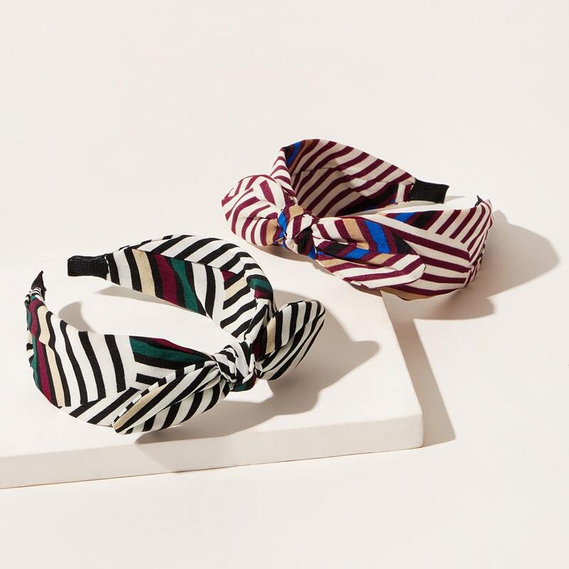 

2pcs Striped Pattern Bow Decor Hair Hoop, Multicolor