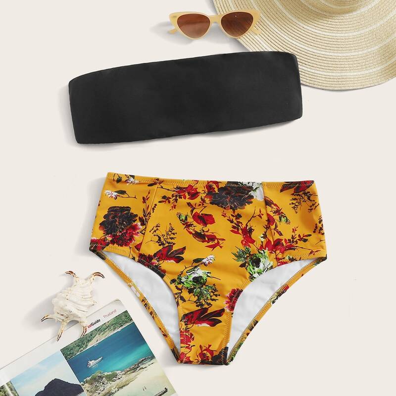 

Random Floral Bandeau Bikini Swimsuit, Multicolor