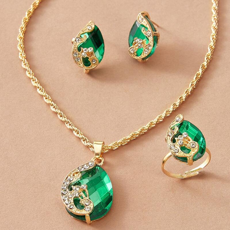 

4pcs Gemstone Decor Jewelry Set, Blue