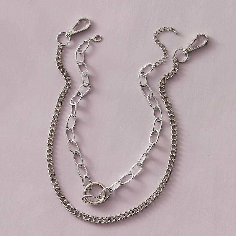 

2pcs Ring Decor Chain Necklace, Silver