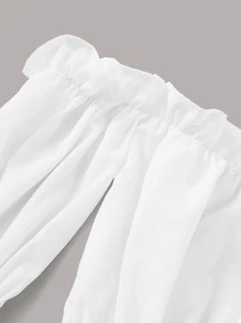SHEIN VCAY Frill Flounce Sleeve Bardot Blouse - White - View 3