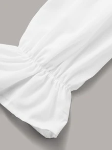 SHEIN VCAY Frill Flounce Sleeve Bardot Blouse - White - View 4