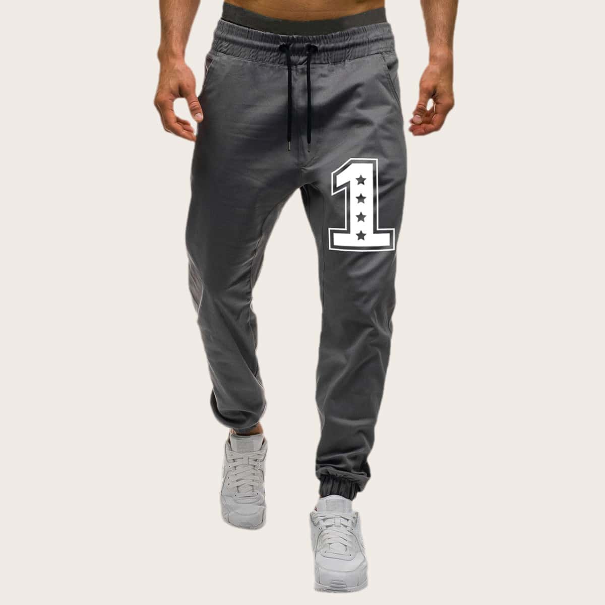 

Guys Letter Graphic Drawstring Pants, Grey