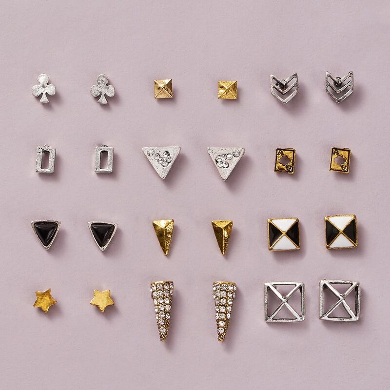 

12pairs Star & Geometric Shaped Stud Earrings, Multicolor