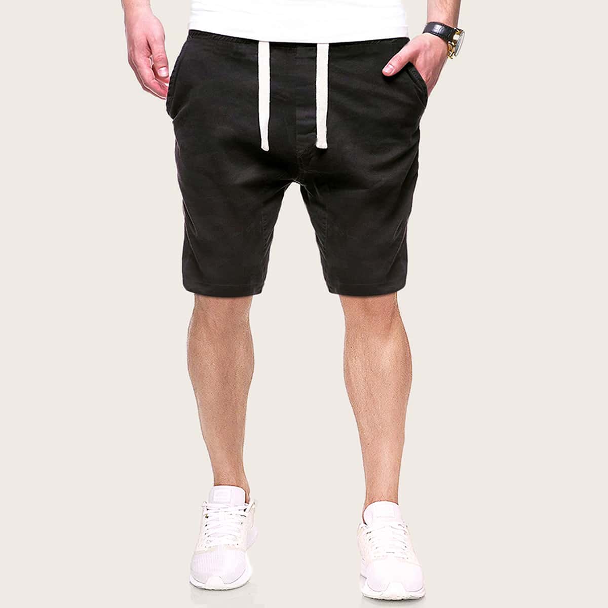 

Guys Drawstring Waist Solid Shorts, Black