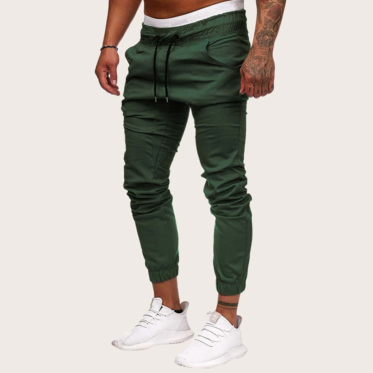 

Guys Drawstring Waist Solid Pants, Green
