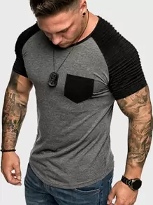 Manfinity Homme Áo thun nam kiểu đầu máy xếp ly Raglan - Xám - Xem 1