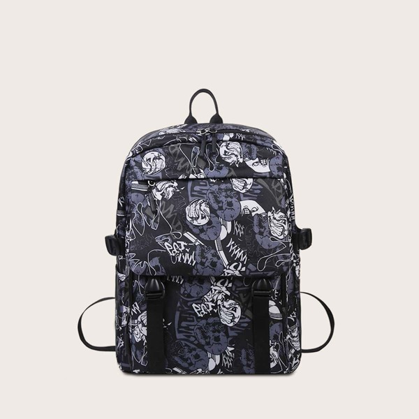 

Men Double Release Buckle Decor Backpack, Black