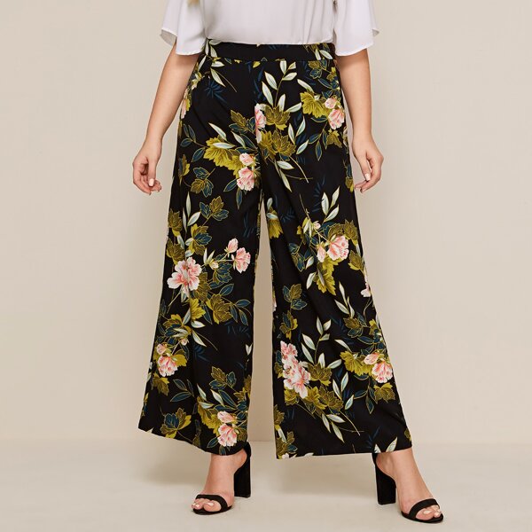 

Широкие брюки размера плюс с цветочным принтом, Многоцветный