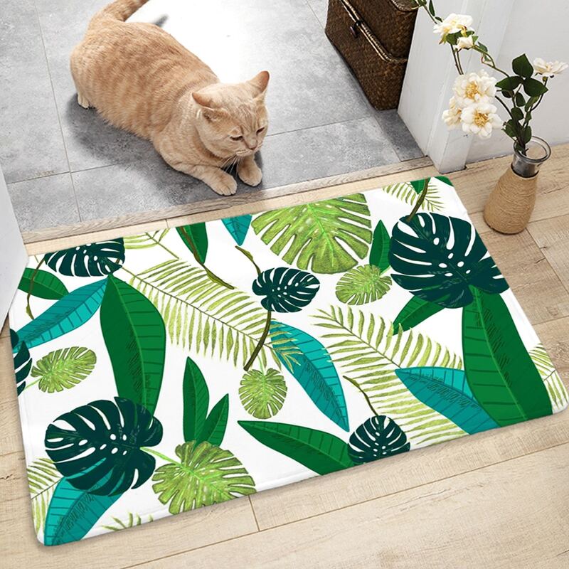 

Tropical Leaf Print Floor Mat, Multicolor