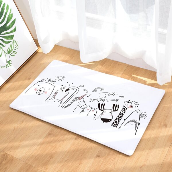 

Cartoon Animal Print Floor Mat, Black and white
