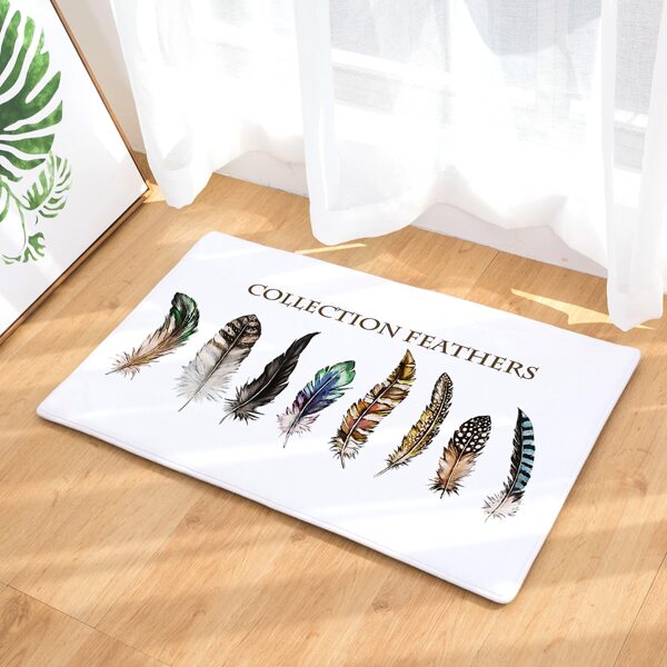 

Feather Print Floor Mat, Multicolor