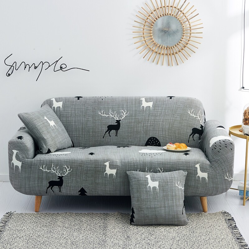 

1pc Deer Print Stretchy Sofa Cover, Grey