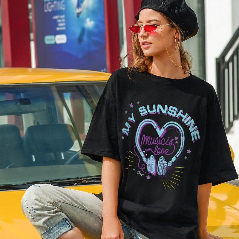 

Headphone & Slogan Graphic Oversized Tee, Black