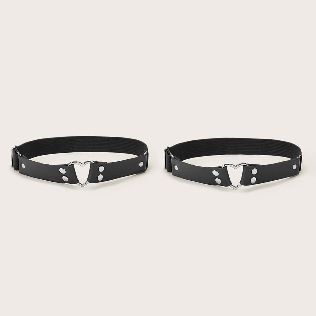 

2pcs Heart Decor Leg Belt, Black
