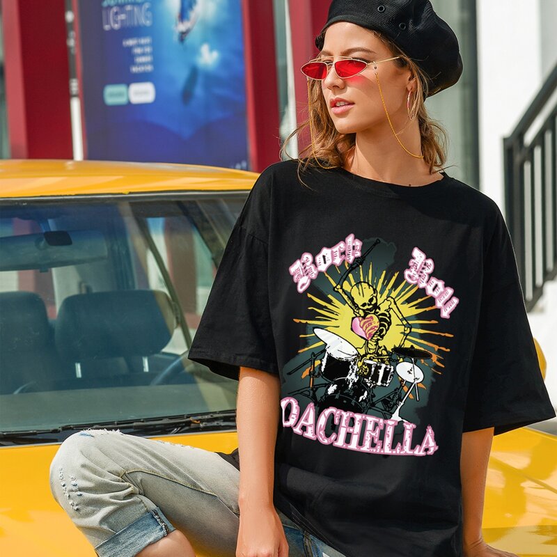 

Skeleton & Letter Graphic Oversized Tee, Black