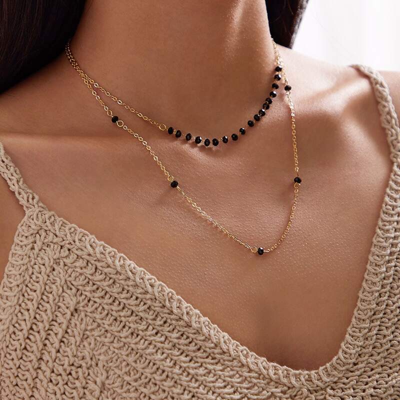 

1pc Crystal Decor Layered Necklace, Multicolor