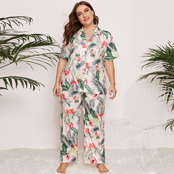 

Plus Floral & Tropical Print PJ Set, Multicolor