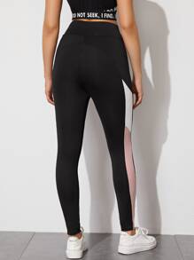 Muchica Colourblock Striped High-Rise Leggings - Black - View 2