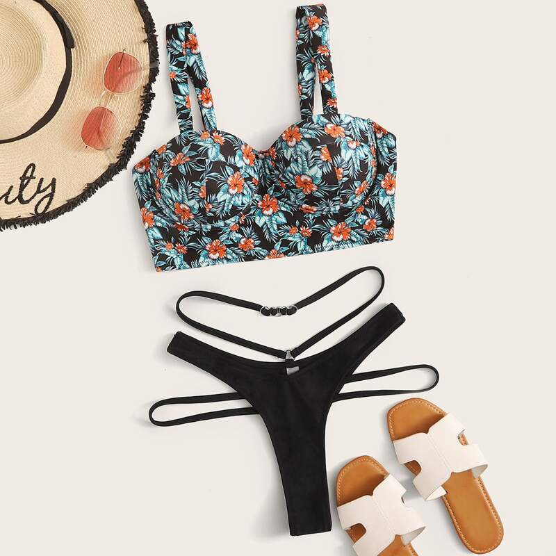 

Floral Underwire High Cut Bikini Swimsuit, Multicolor