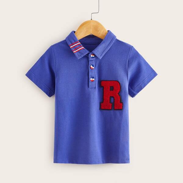 

Toddler Boys Letter Patched Striped Polo Shirt, Blue